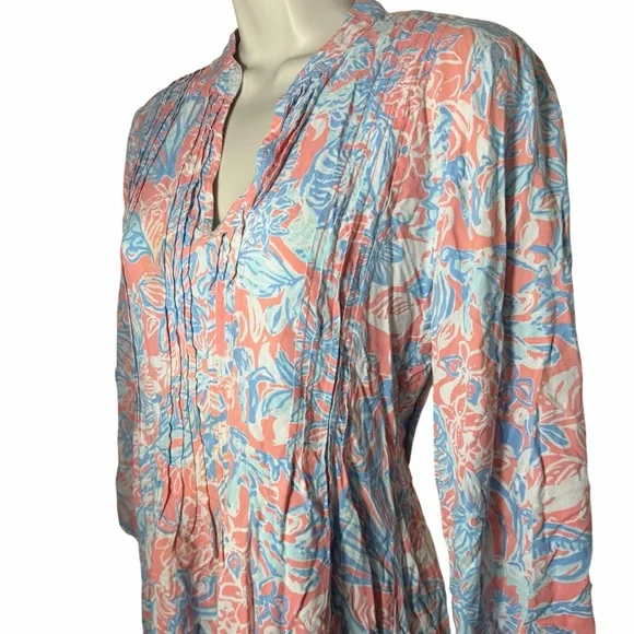 Lilly Pulitzer Women’s Sarasota Tunic Pink Sun Ray V-Neck 3/4 Sleeve Top Small - Picture 4 of 12